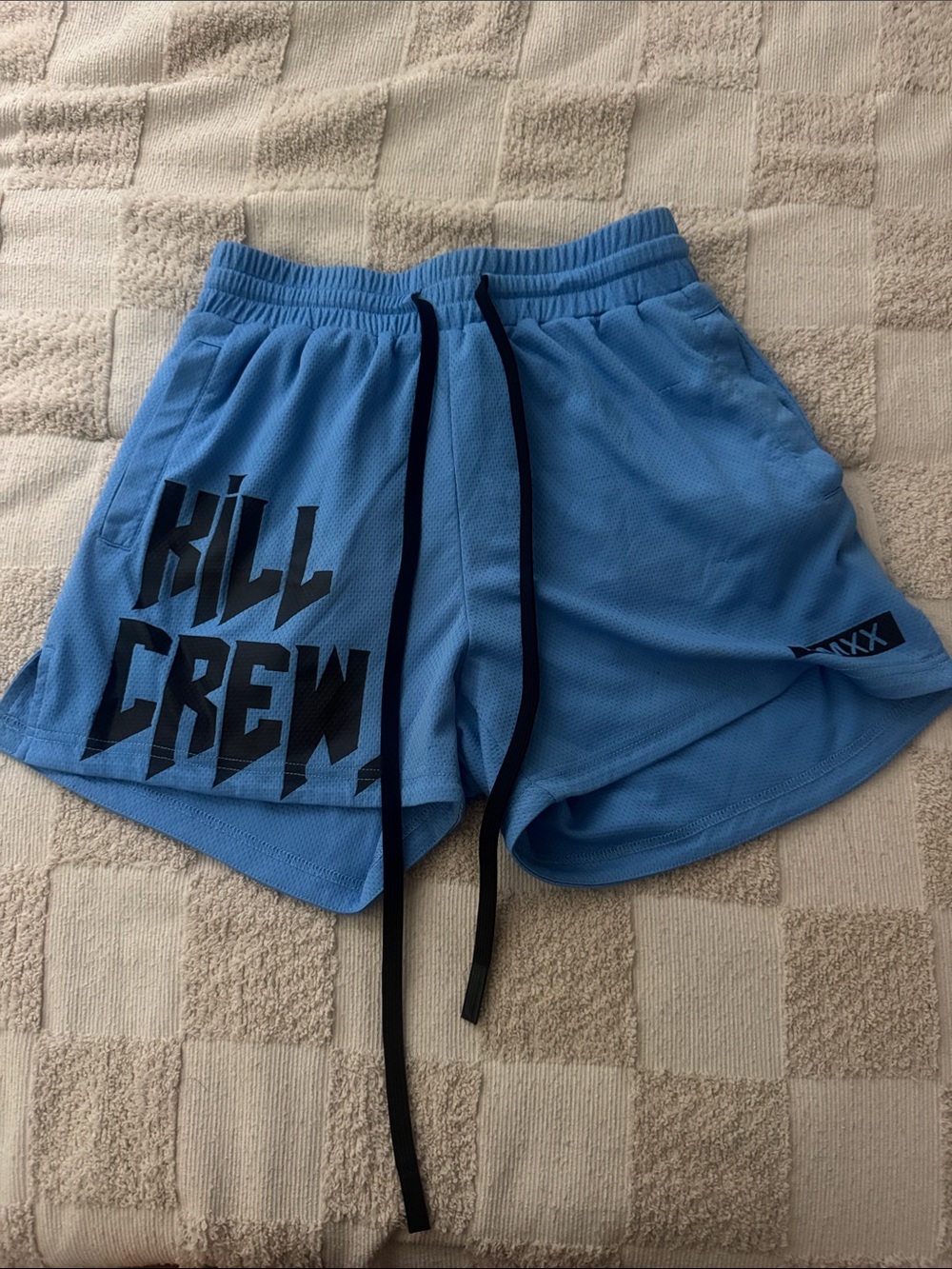 Kill Crew Light Blue Athletic Mesh Shorts with Black Logo